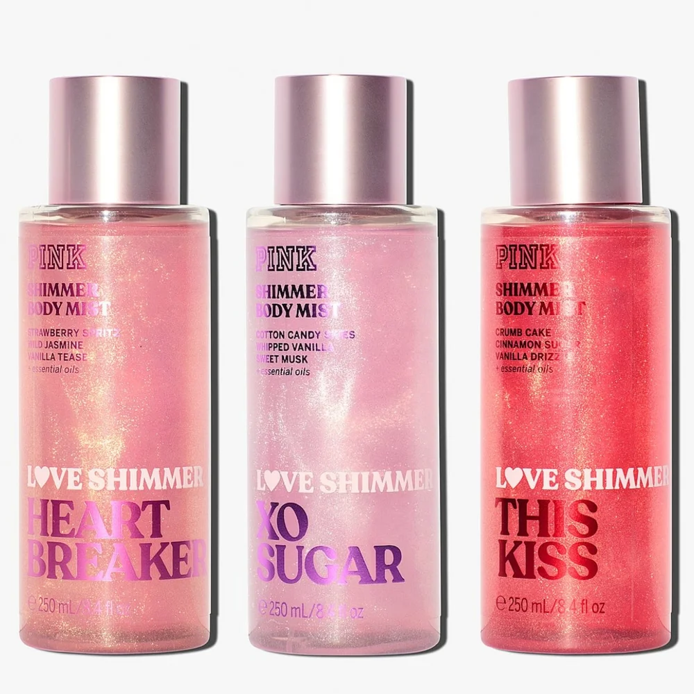 Victoria's Secret PINK Shimmer Glitter Fragrance Body Mist Set of 3 New RARE